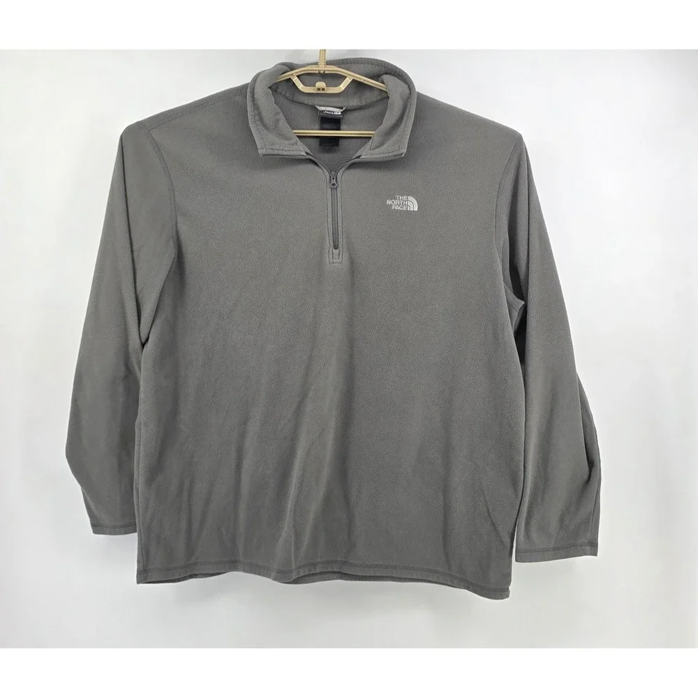 The North Face Mens XXL Pullover Gray TKA 100 Fleece Quarter Zip Hiking Layer